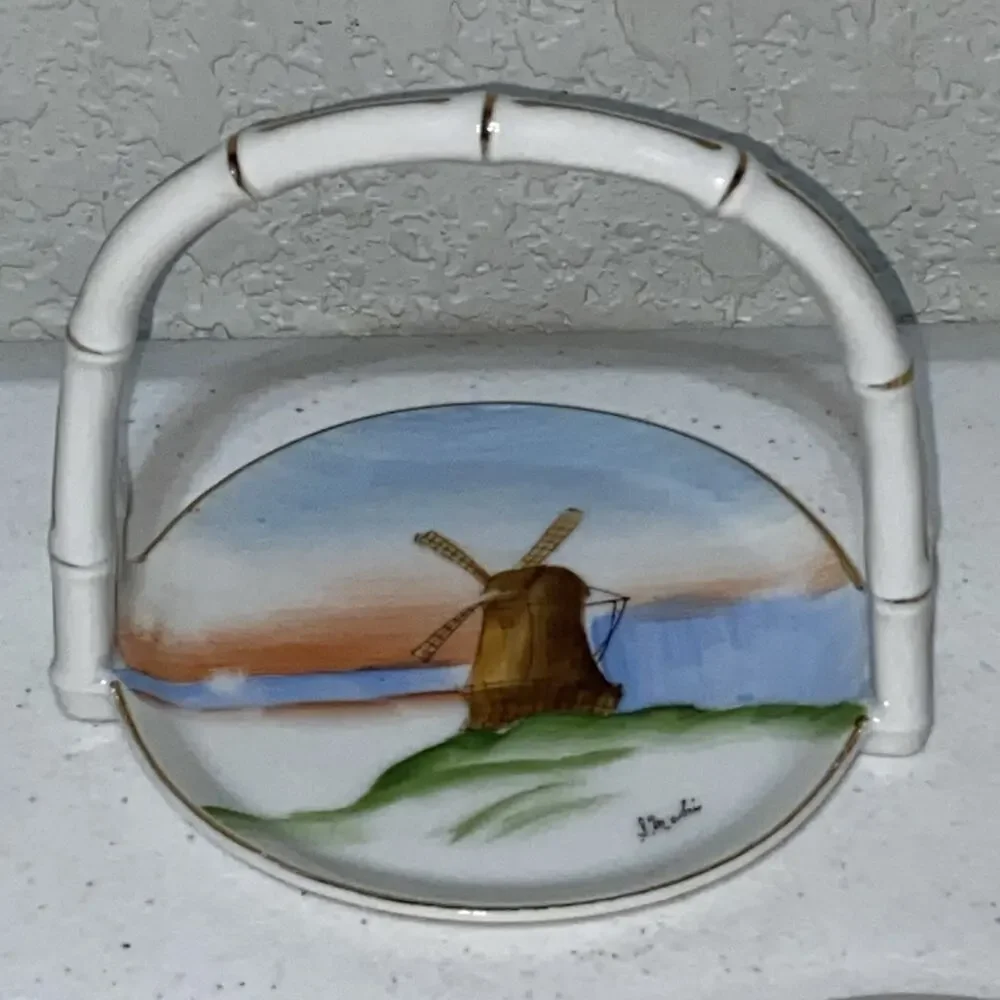 Vtg Lenwile Ardalt Hand Painted 3.5” Coasters With Caddy Occupied Japan Set Of 8